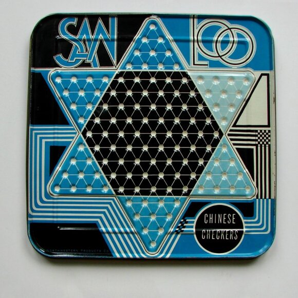Vintage Chinese Checkers San Loo Metal 14x14 Game Board Blue Art Deco Style RARE - Picture 1 of 12